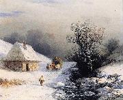 Ivan Aivazovsky Little Russian Ox Cart in Winter oil on canvas